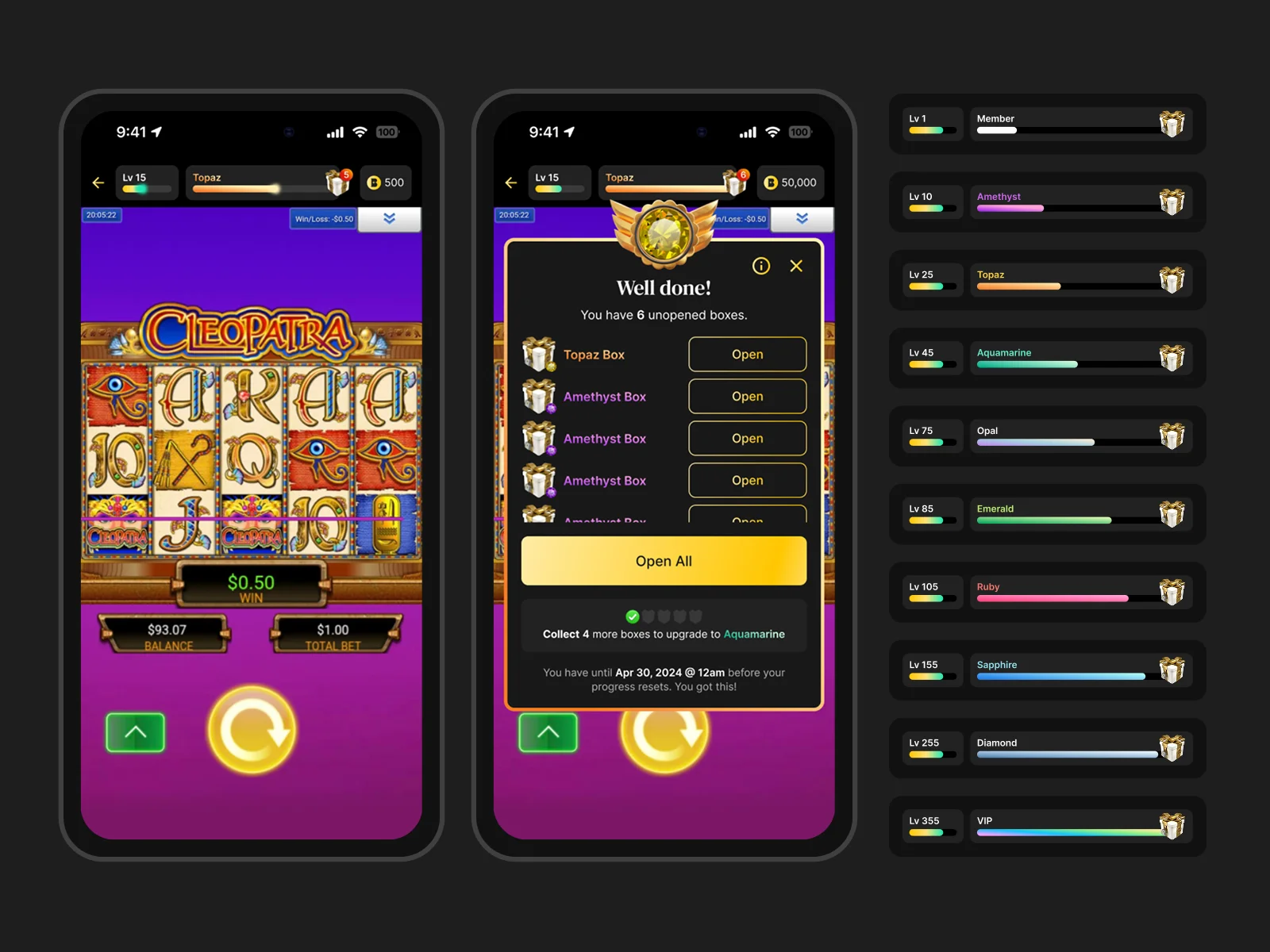 Betty Gems loyalty system — tier UI and progression