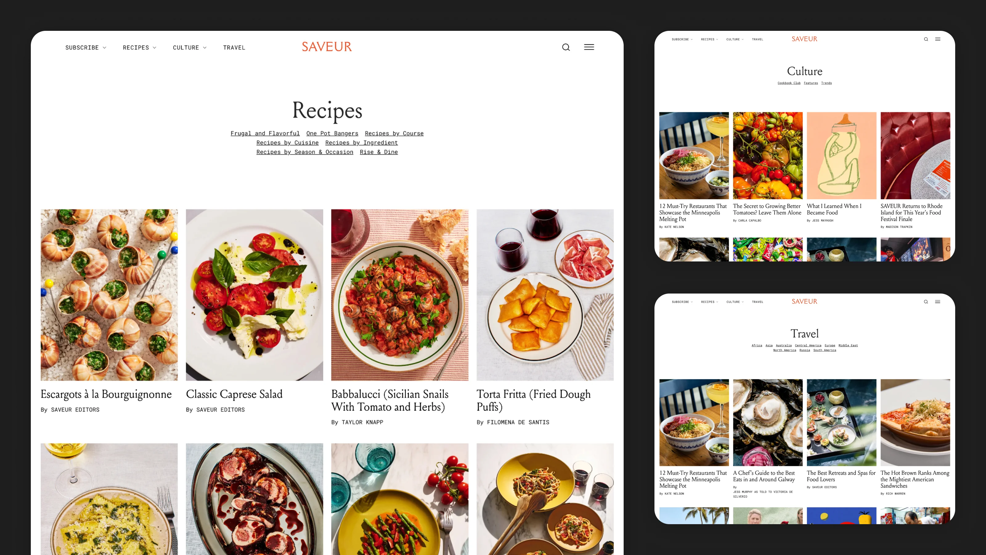Saveur IA — topic-first navigation across cuisine, course, and ingredient