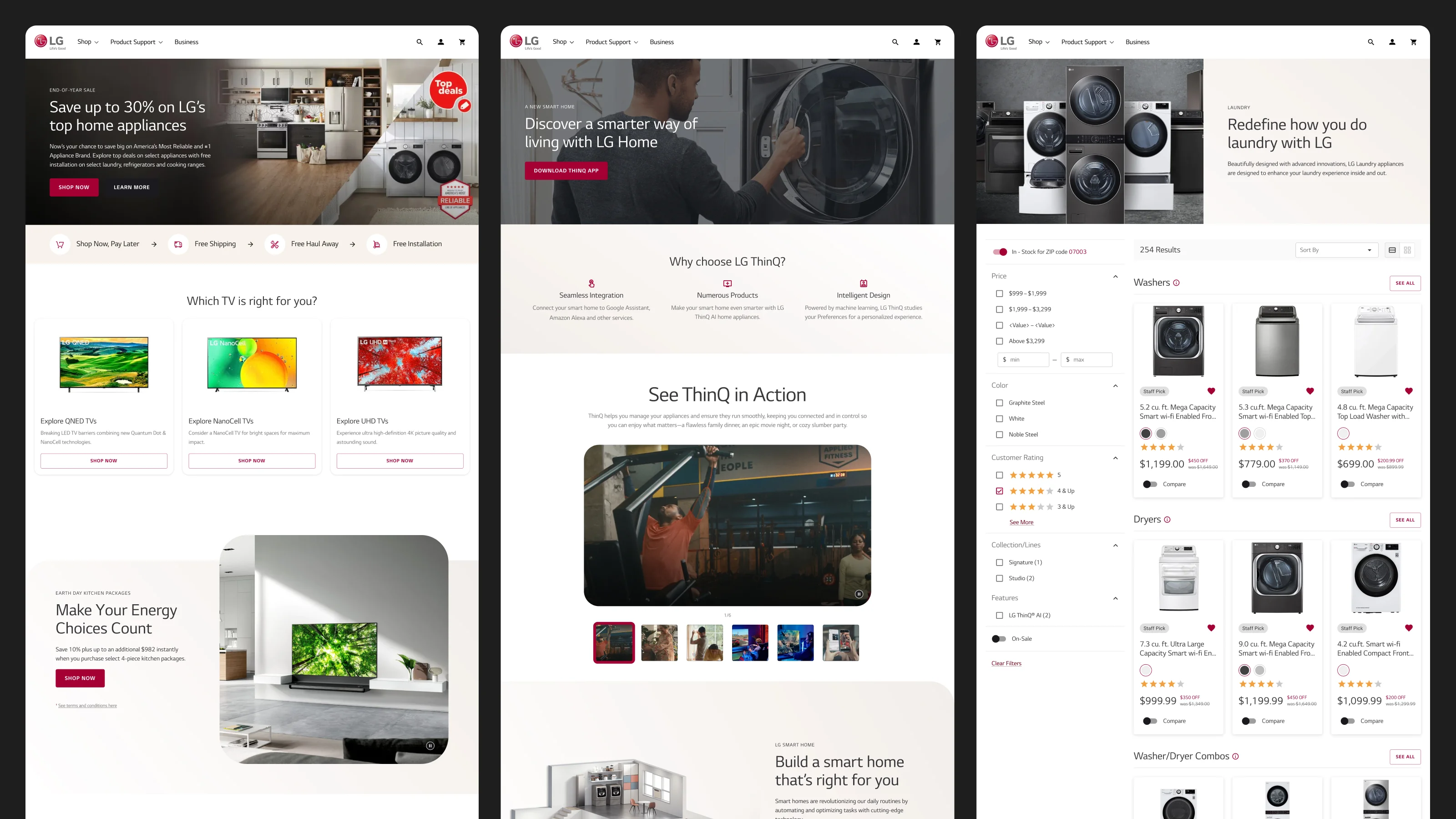LG modules in use across homepage, campaign, and product landing pages