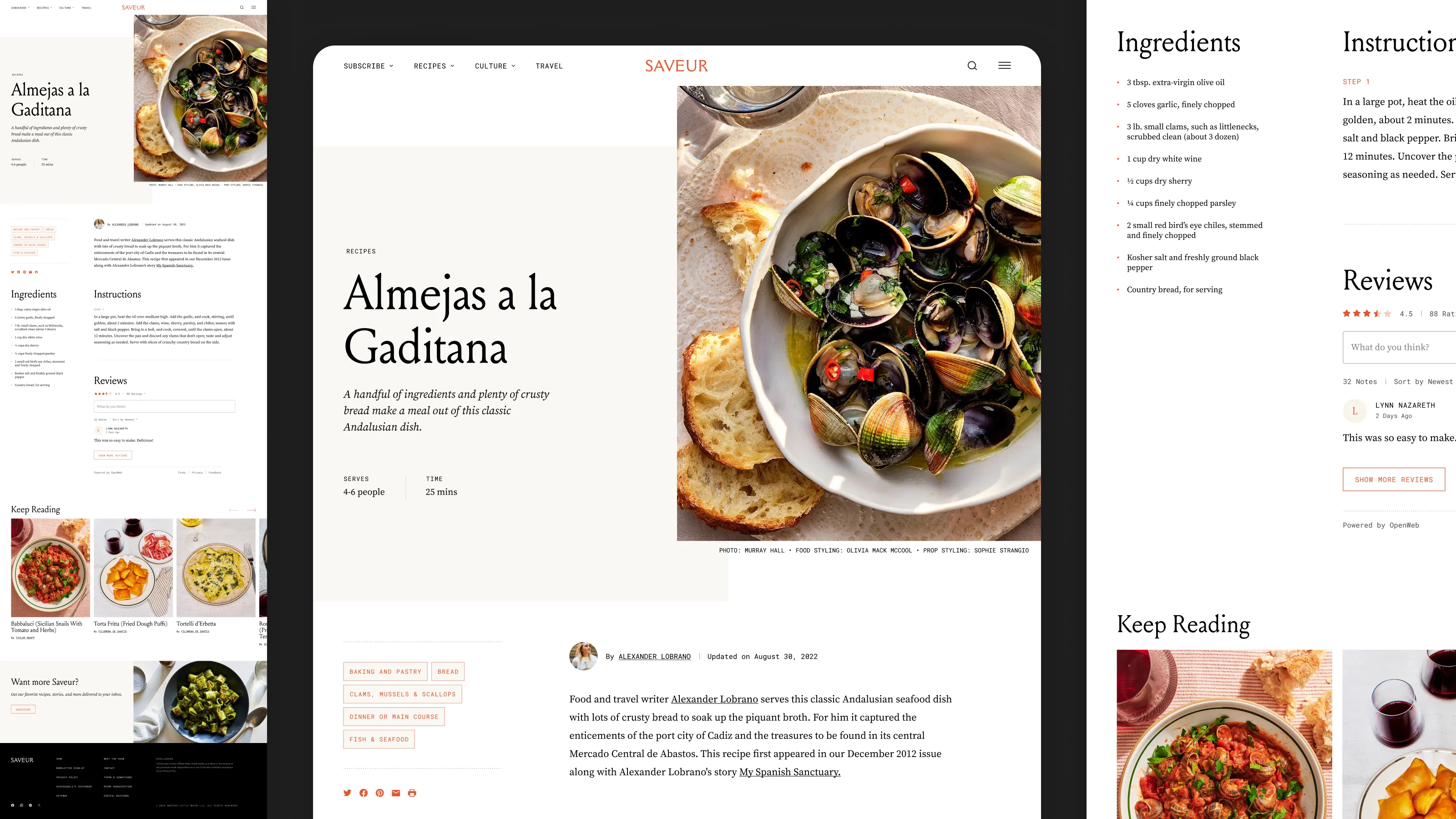 Saveur recipe page — ingredient panel, photography, cook steps
