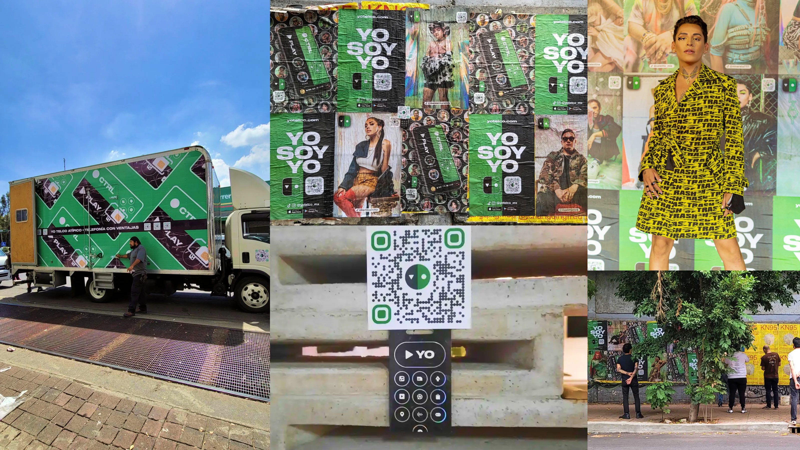 YO Mobile brand at scale — wheat paste, branded trucks, street activations